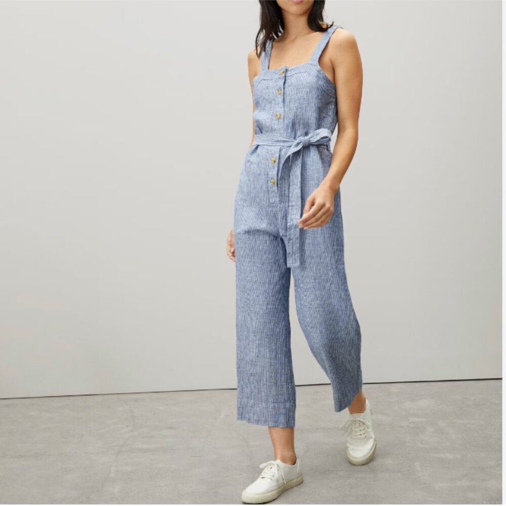 Everlane Linen Jumpsuit, size xs, blue and white stripe